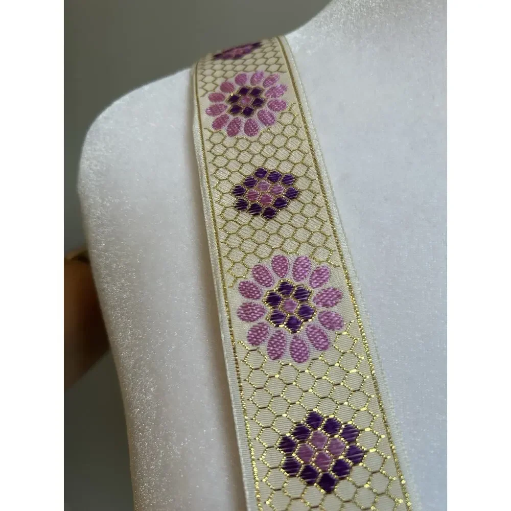 25 yards metallic jacquard woven floral trim ribbon 1.5